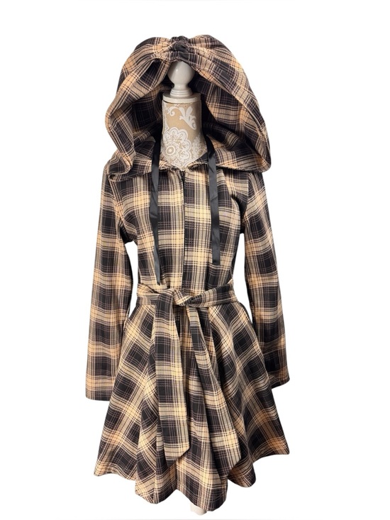 Effie's Heart Jackets & Blazers - Effie's Heart Size Medium Black Cream Plaid Claudia Coat Jacket Fit & Flare Hood